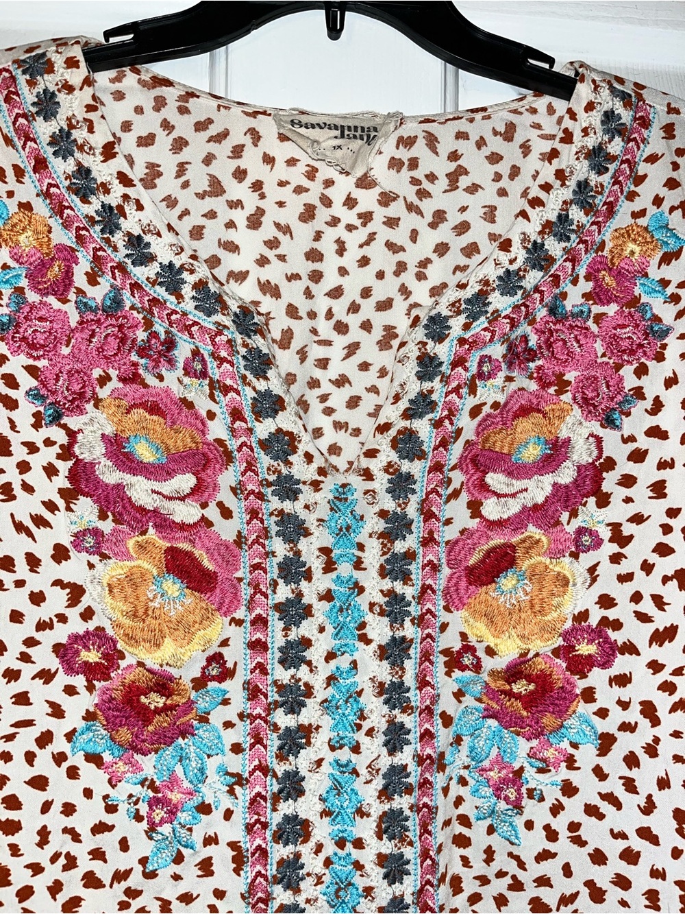 Savanna Jane Cream Tunic with Pink, Teal & Yellow Embroidery - Picture 3 of 8